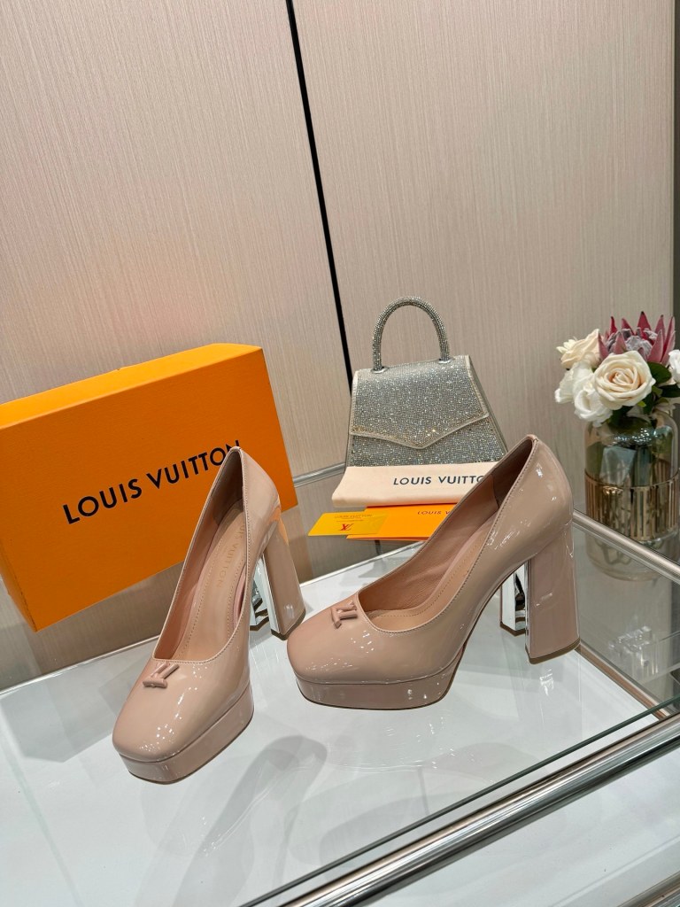 Louis Vuitton Nude Patent Leather Cherie Platform Pumps