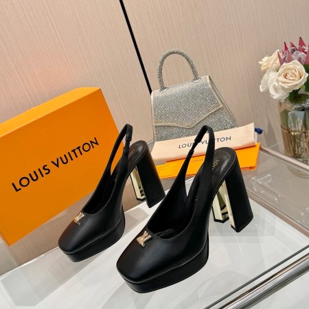 Louis Vuitton Black Calf Leather Cherie Slingback Platform Pumps