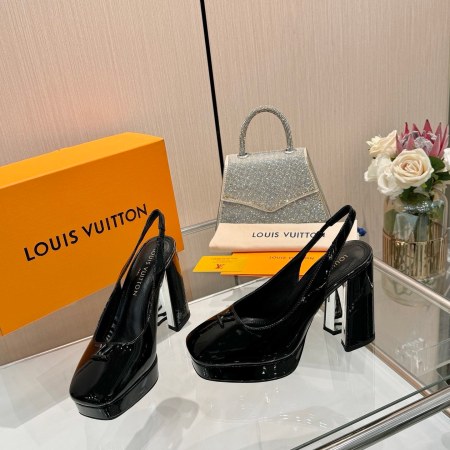Louis Vuitton Black Patent Leather Cherie Slingback Platform Pumps
