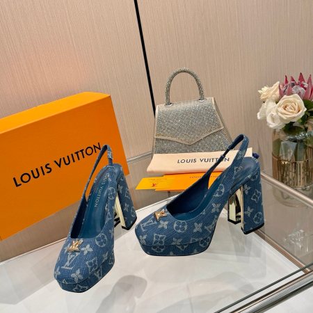Louis Vuitton Monogram Denim Cherie Slingback Platform Pumps