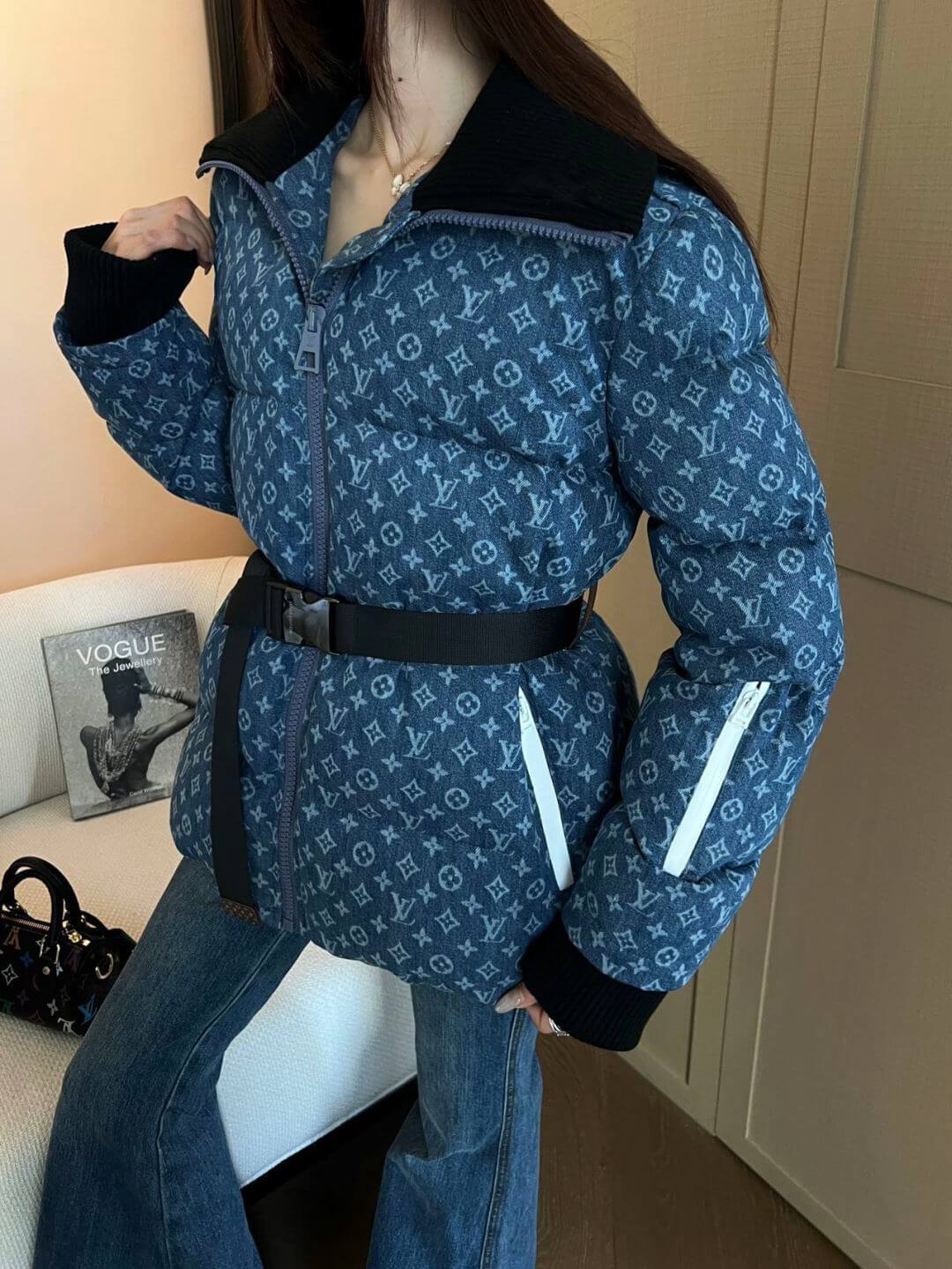 Louis Vuitton Monogram Quilted Women's Down Jacket- Blue - Image 11