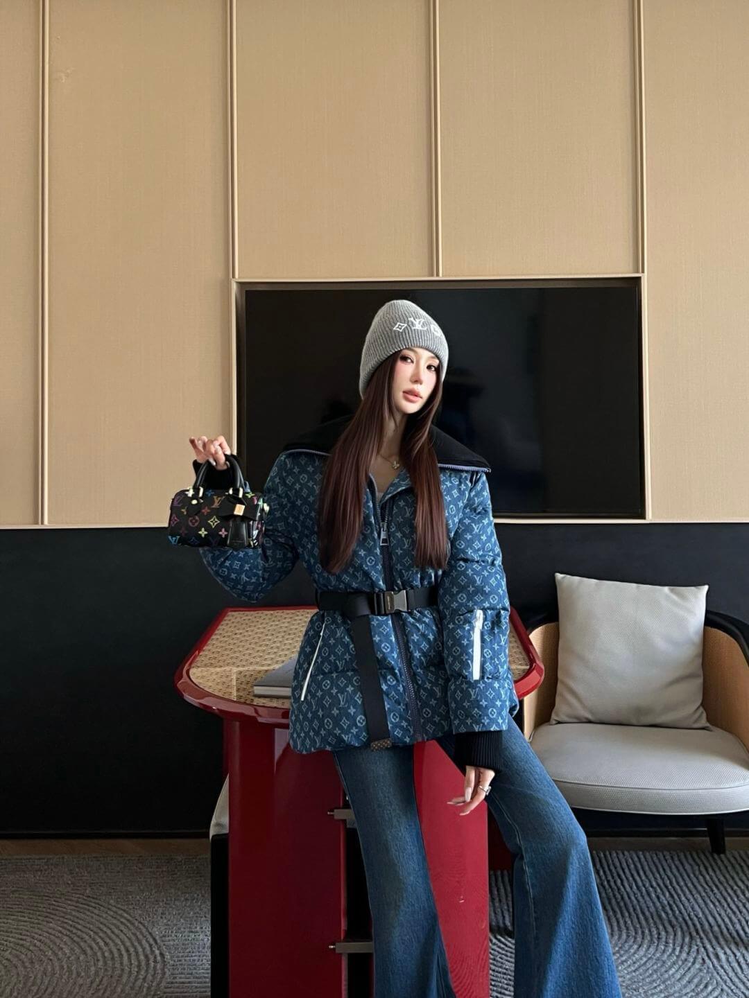 Louis Vuitton Monogram Quilted Women's Down Jacket- Blue - Image 9