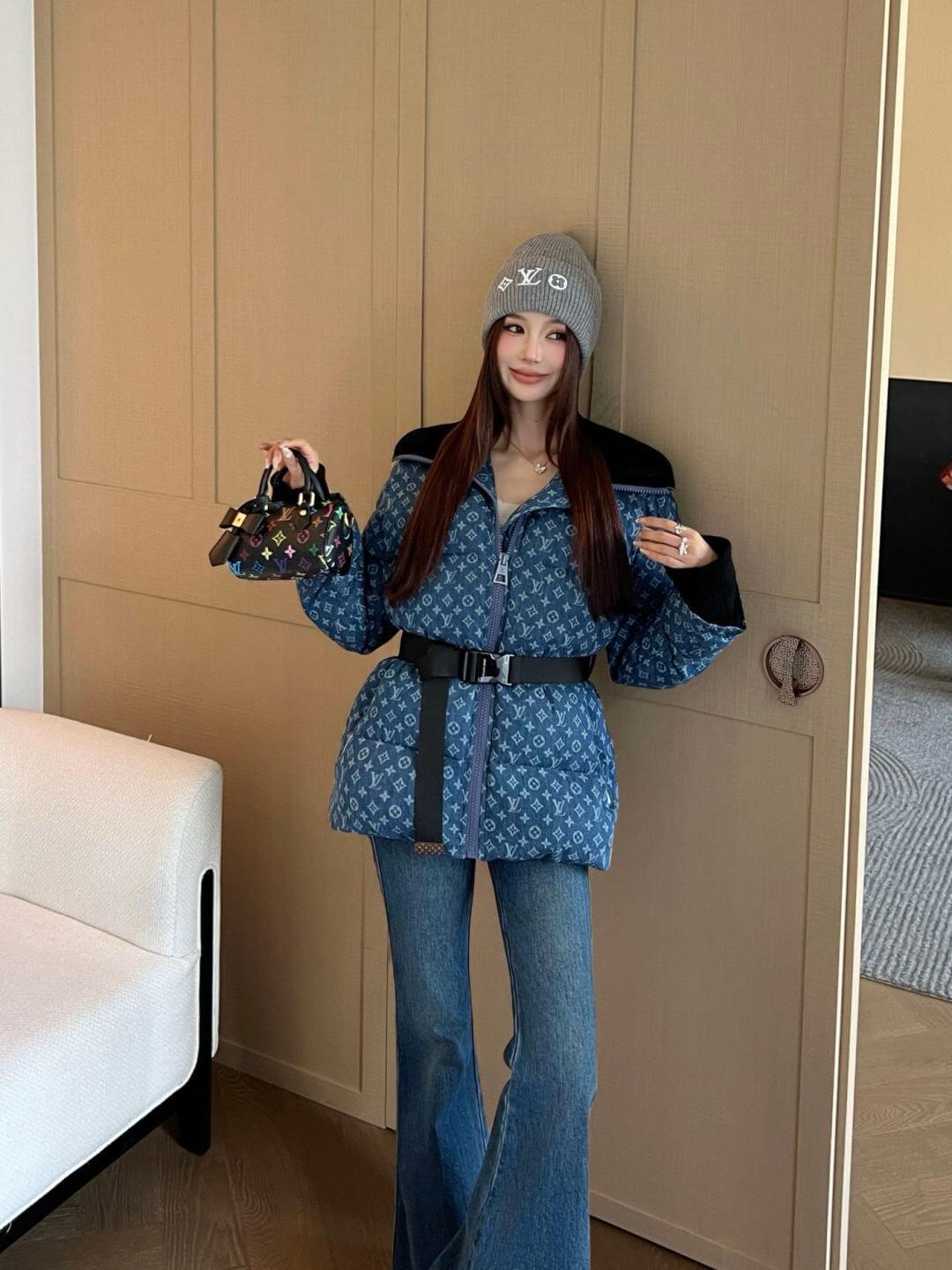 Louis Vuitton Monogram Quilted Women's Down Jacket- Blue - Image 10