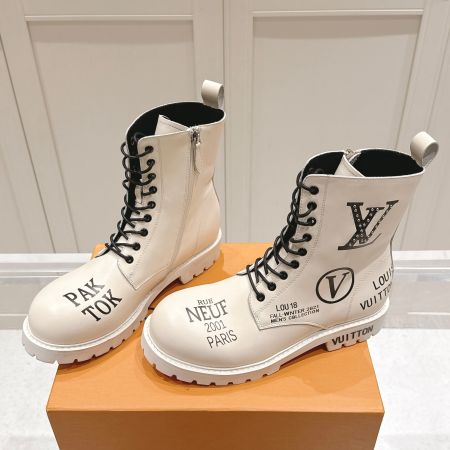 Louis Vuitton White Graphic Combat Boots