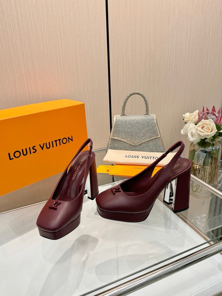 Louis Vuitton Bordeaux Calf Leather Cherie Slingback Platform Pumps