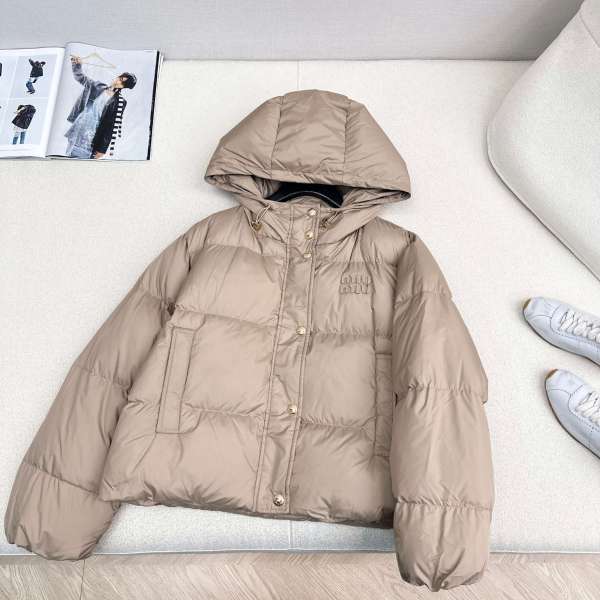 Miu Miu Hooded Puffer Women's Down Jacket- Beige