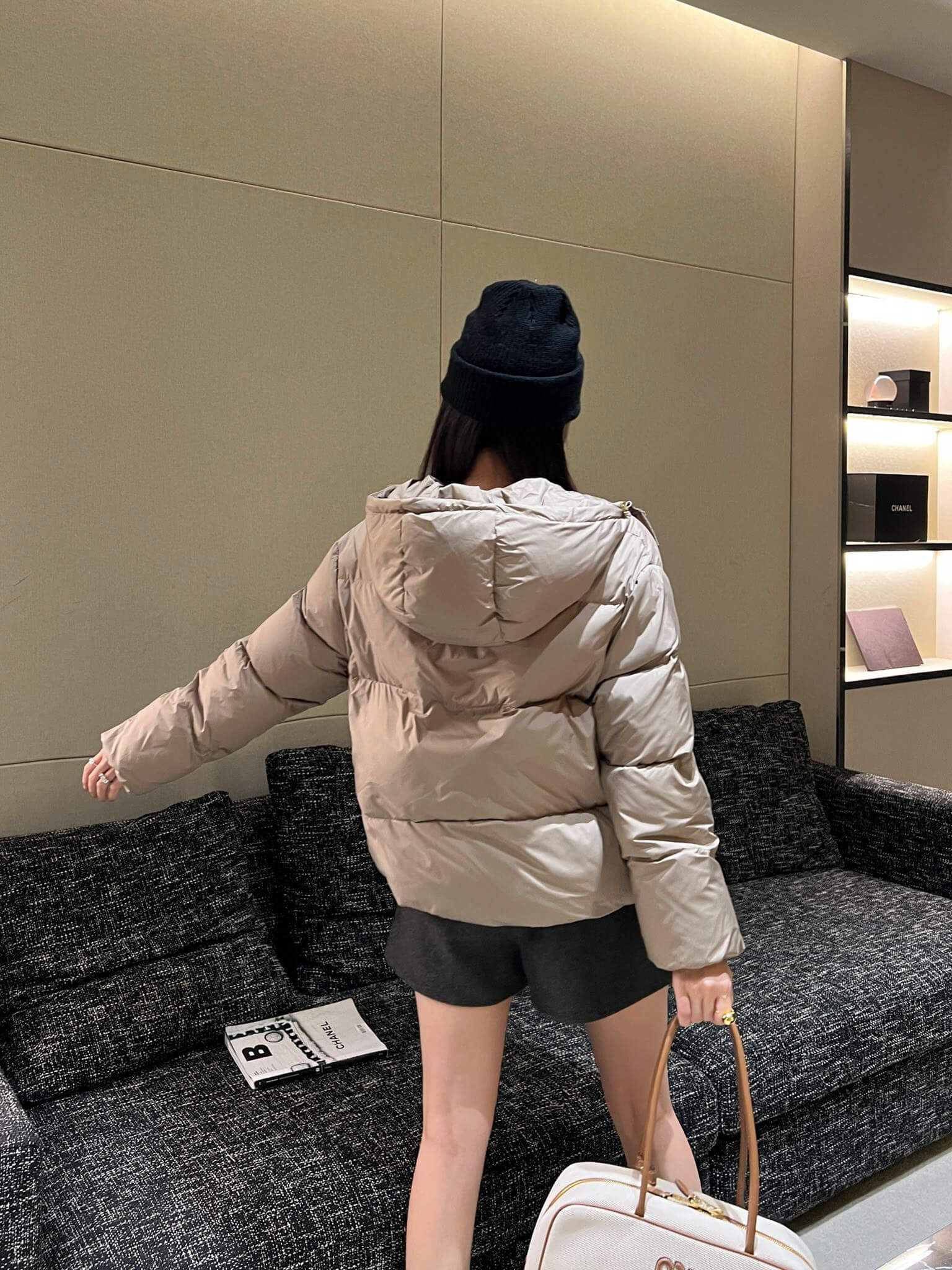 Miu Miu Hooded Puffer Women's Down Jacket- Beige - Image 11