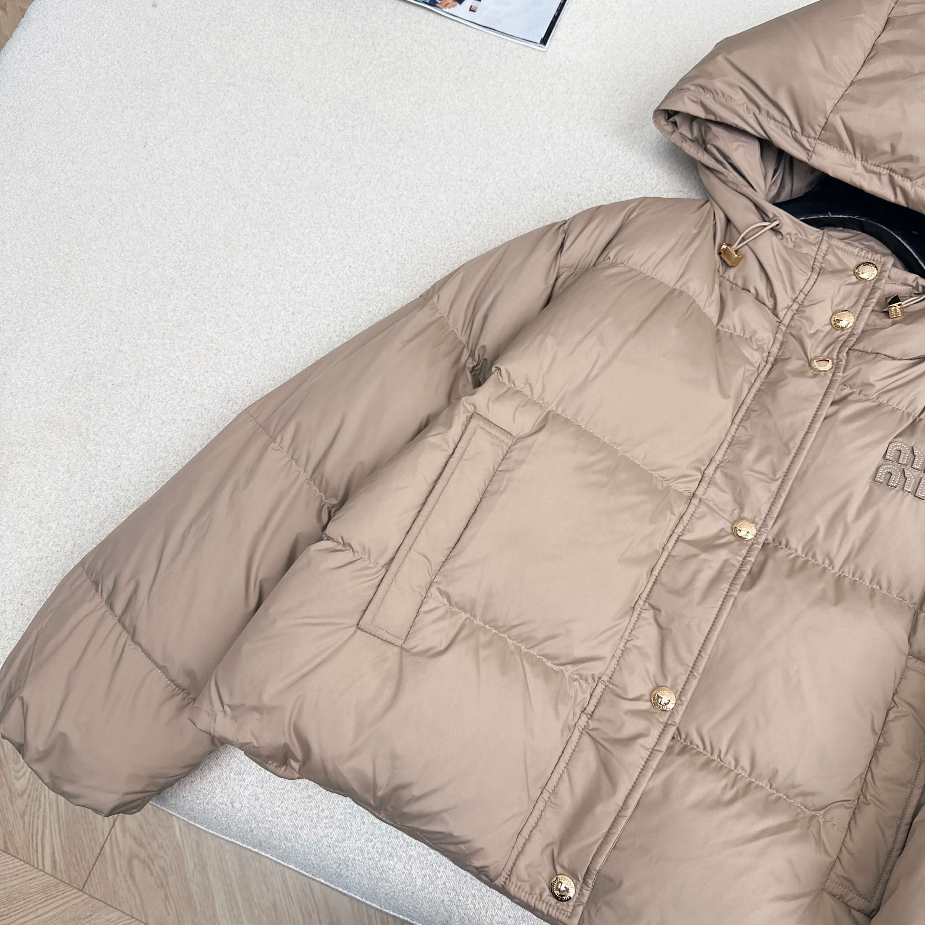 Miu Miu Hooded Puffer Women's Down Jacket- Beige - Image 4