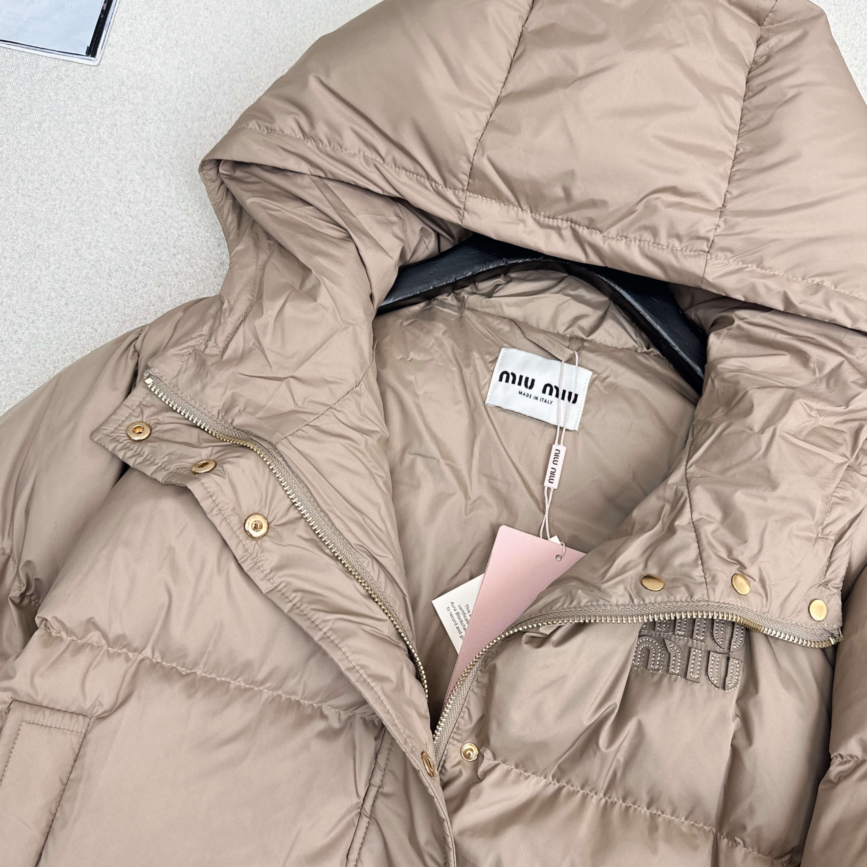 Miu Miu Hooded Puffer Women's Down Jacket- Beige - Image 6