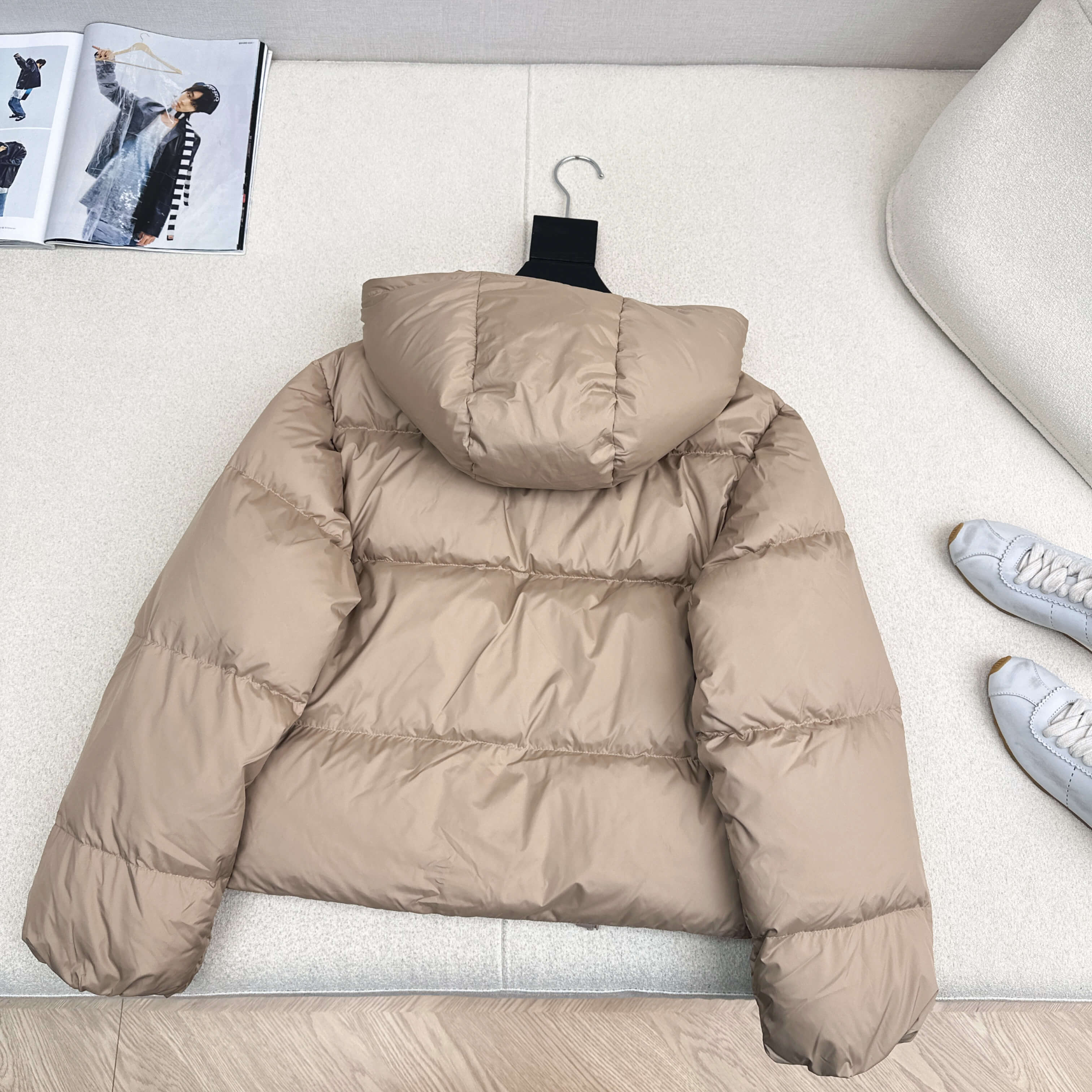 Miu Miu Hooded Puffer Women's Down Jacket- Beige - Image 7