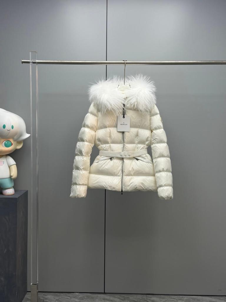 Moncler Boed Wool Collar Down Jacket- White