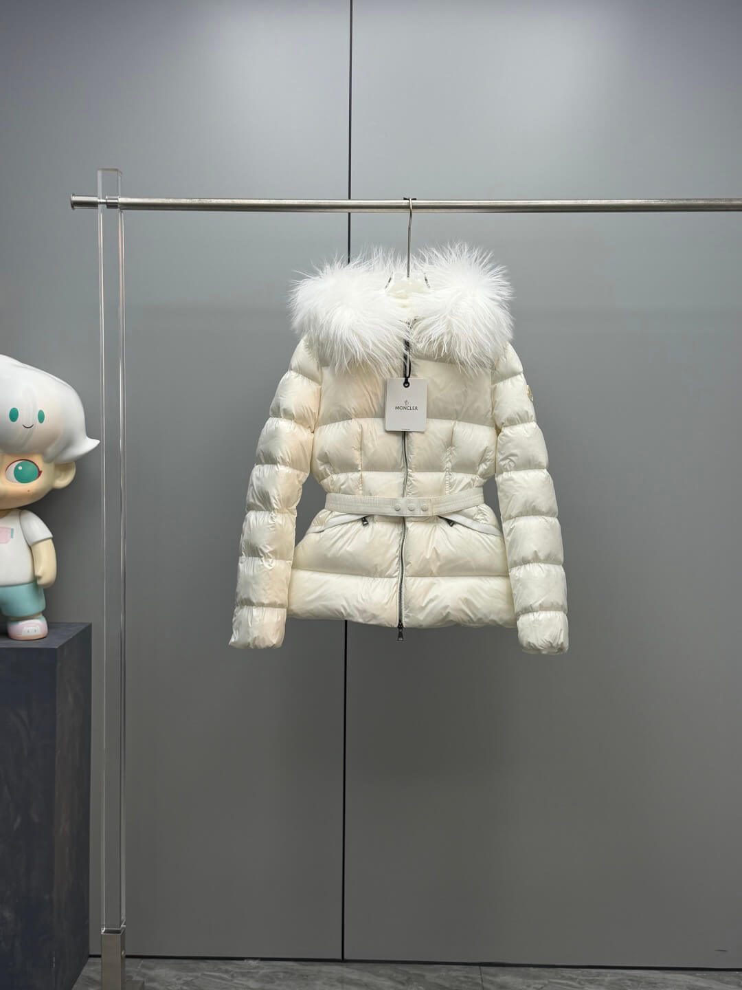 Moncler Boed Wool Collar Down Jacket- White