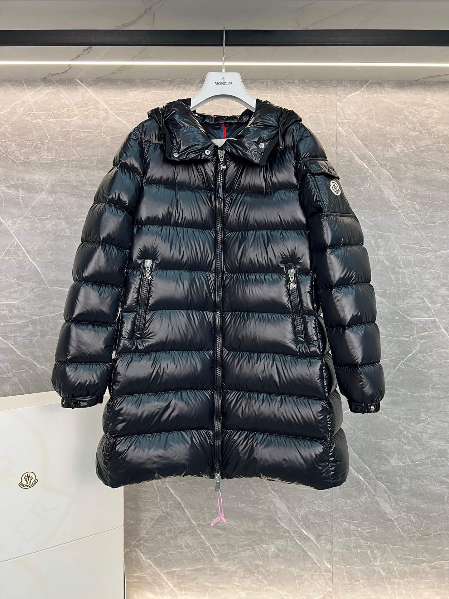 Moncler Courcelles Hooded Mid-Length Down Jacket- Black - Image 2