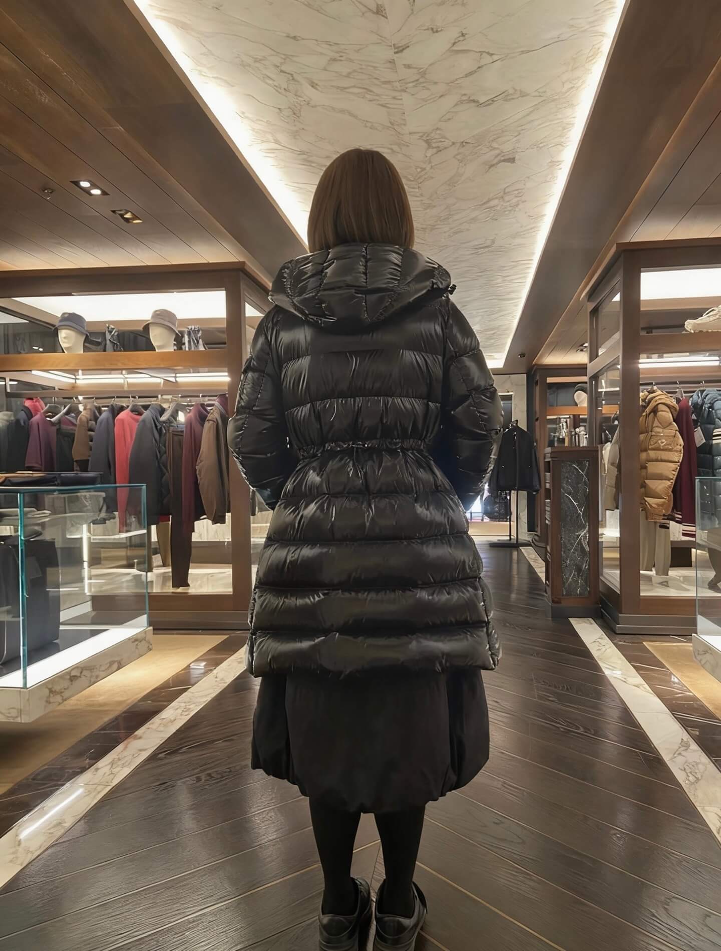 Moncler Courcelles Hooded Mid-Length Down Jacket- Black - Image 13