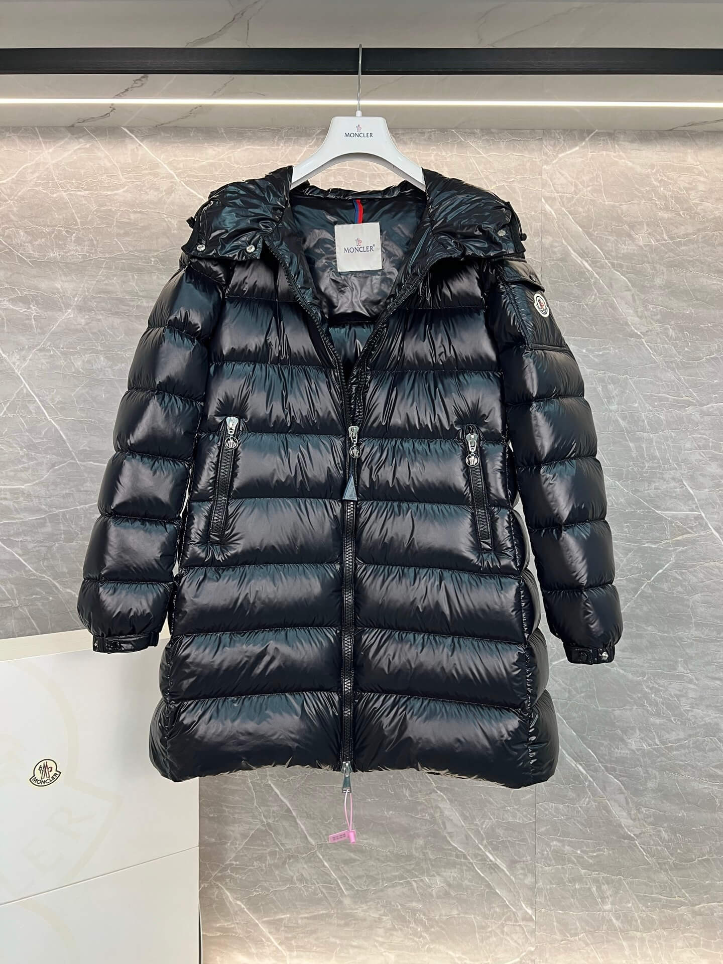 Moncler Courcelles Hooded Mid-Length Down Jacket- Black