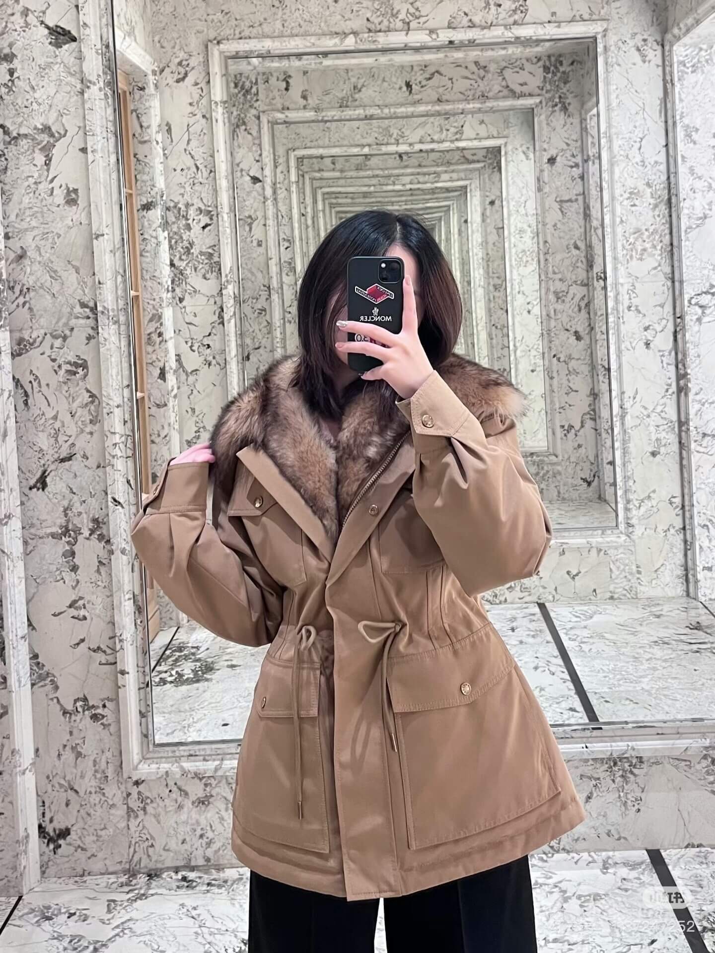 Moncler "Jouillat" faux-fur Long Down Jacket- Dark Brown - Image 6