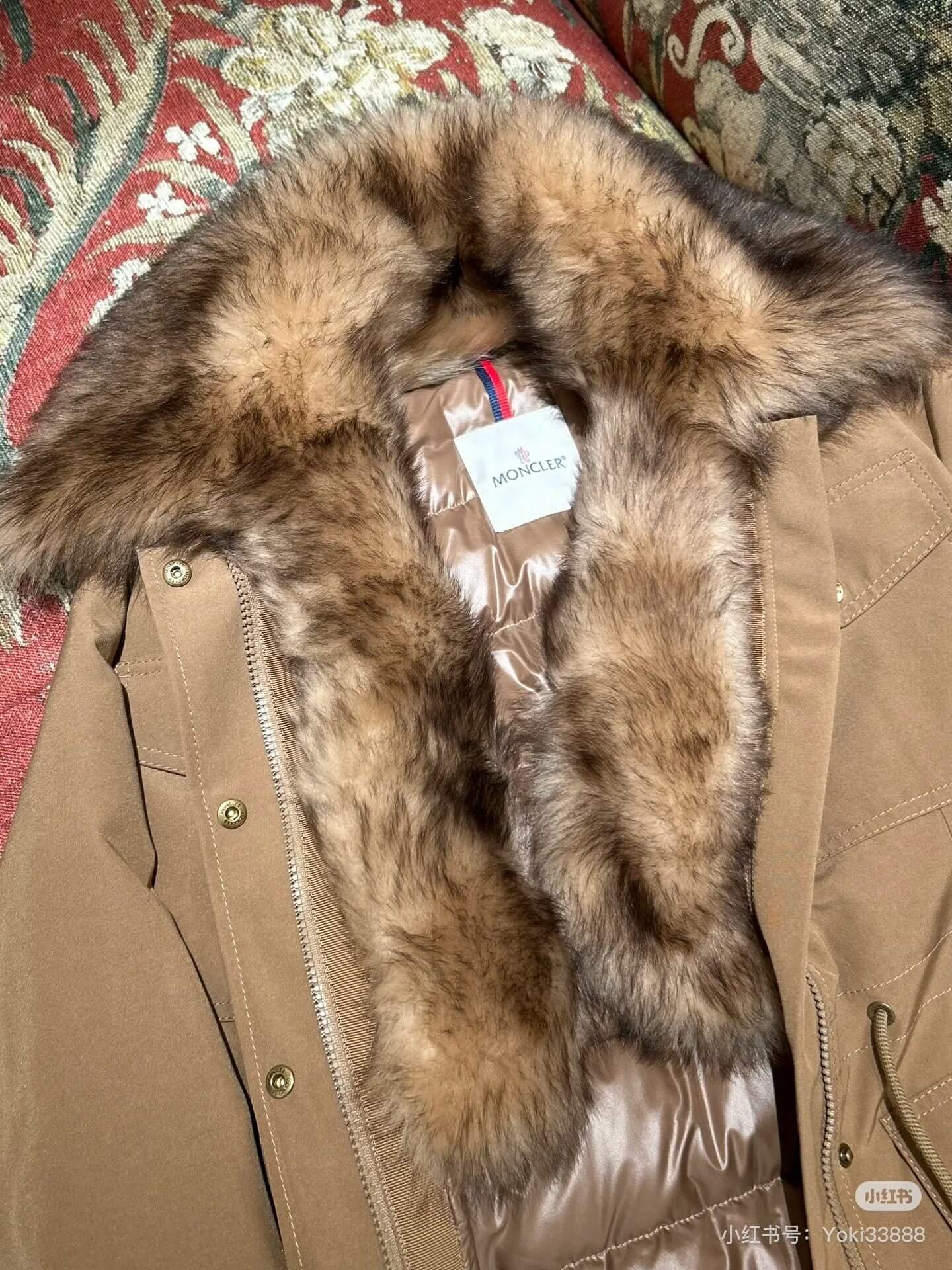 Moncler "Jouillat" faux-fur Long Down Jacket- Dark Brown - Image 10