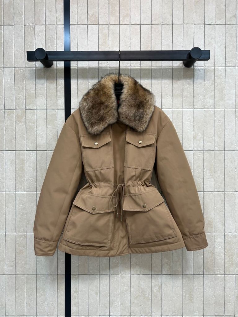 Moncler "Jouillat" faux-fur Short Down Jacket- Dark Brown