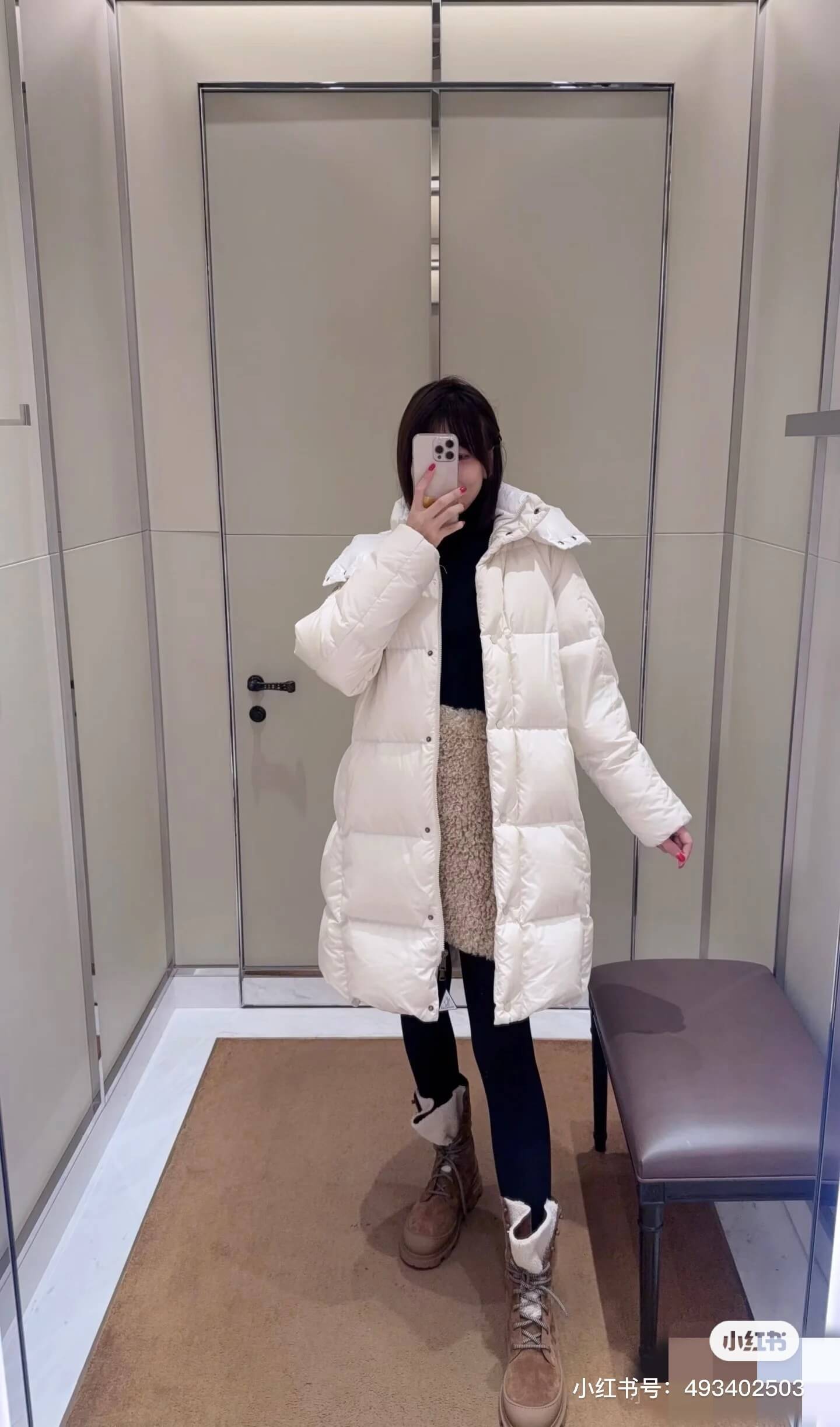 Moncler Litte women's mid-length down jacket- White - Image 11