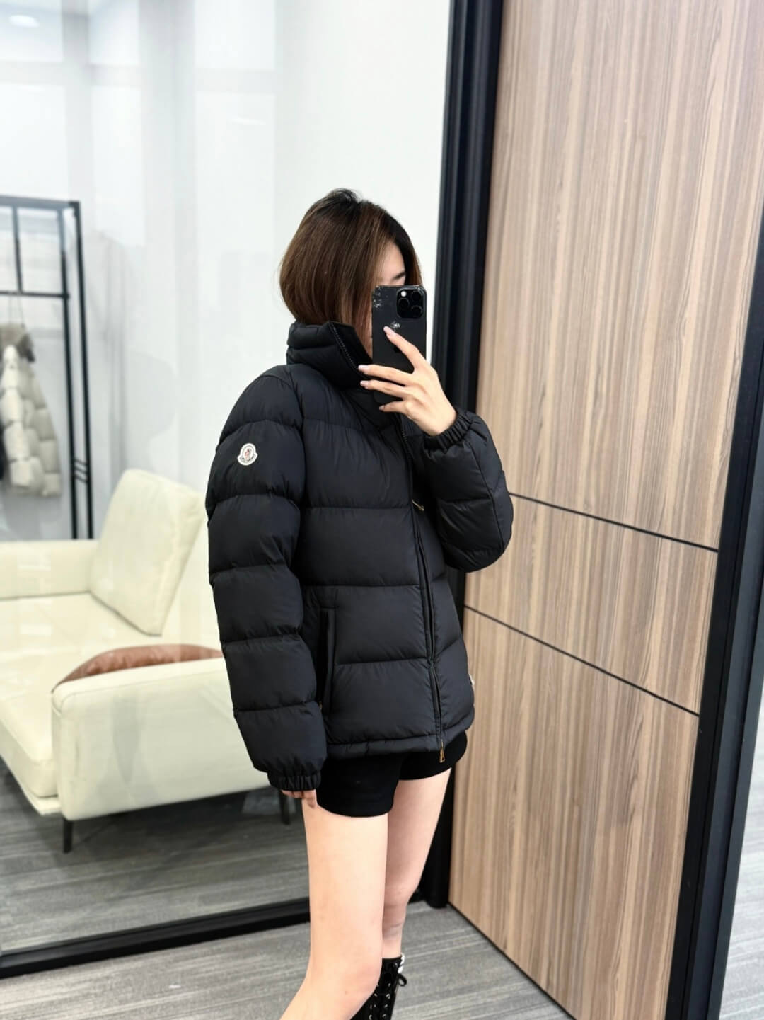 Moncler puffer with stand-up collar women's down jacket- Black - Image 12