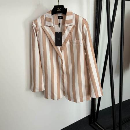 Fendi Striped Blazer – Beige & White