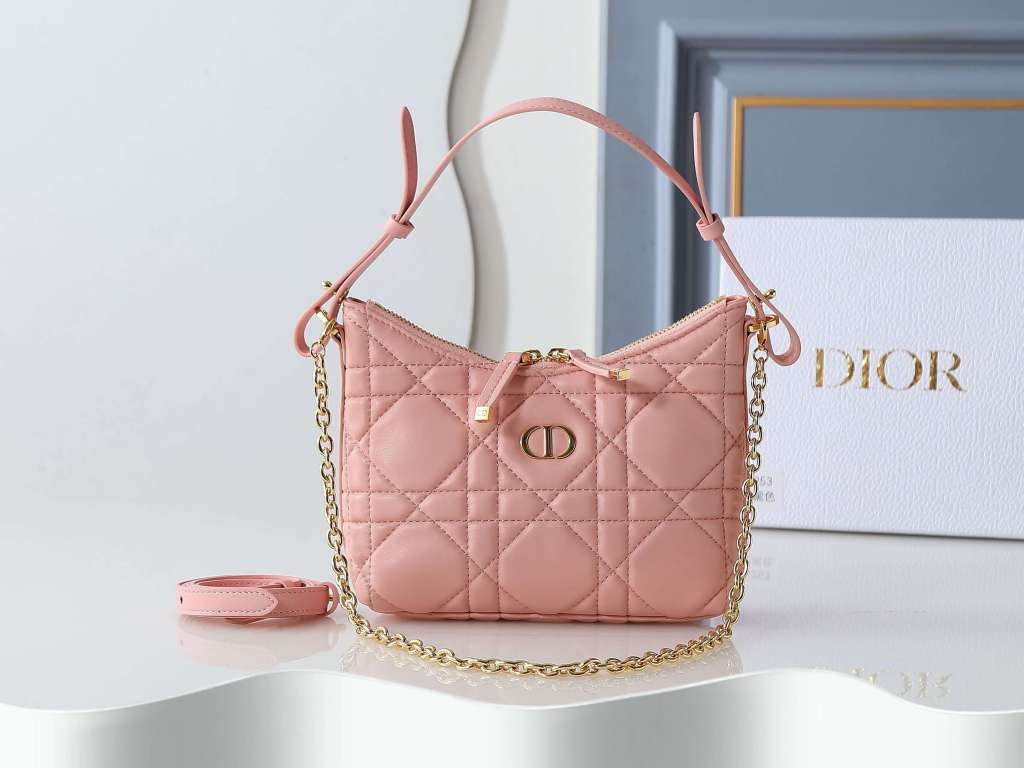 Dior Miss Caro Mini Bag in Powder Pink Lambskin with Macrocannage Topstitching
