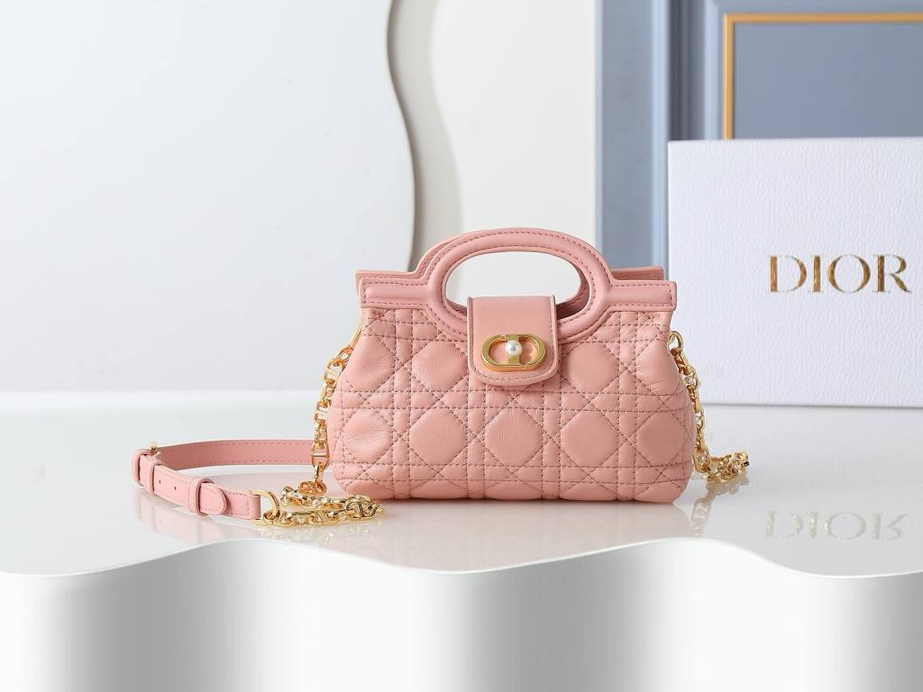 Dior Jolie Top Handle Mini Bag in Pink Cannage Lambskin