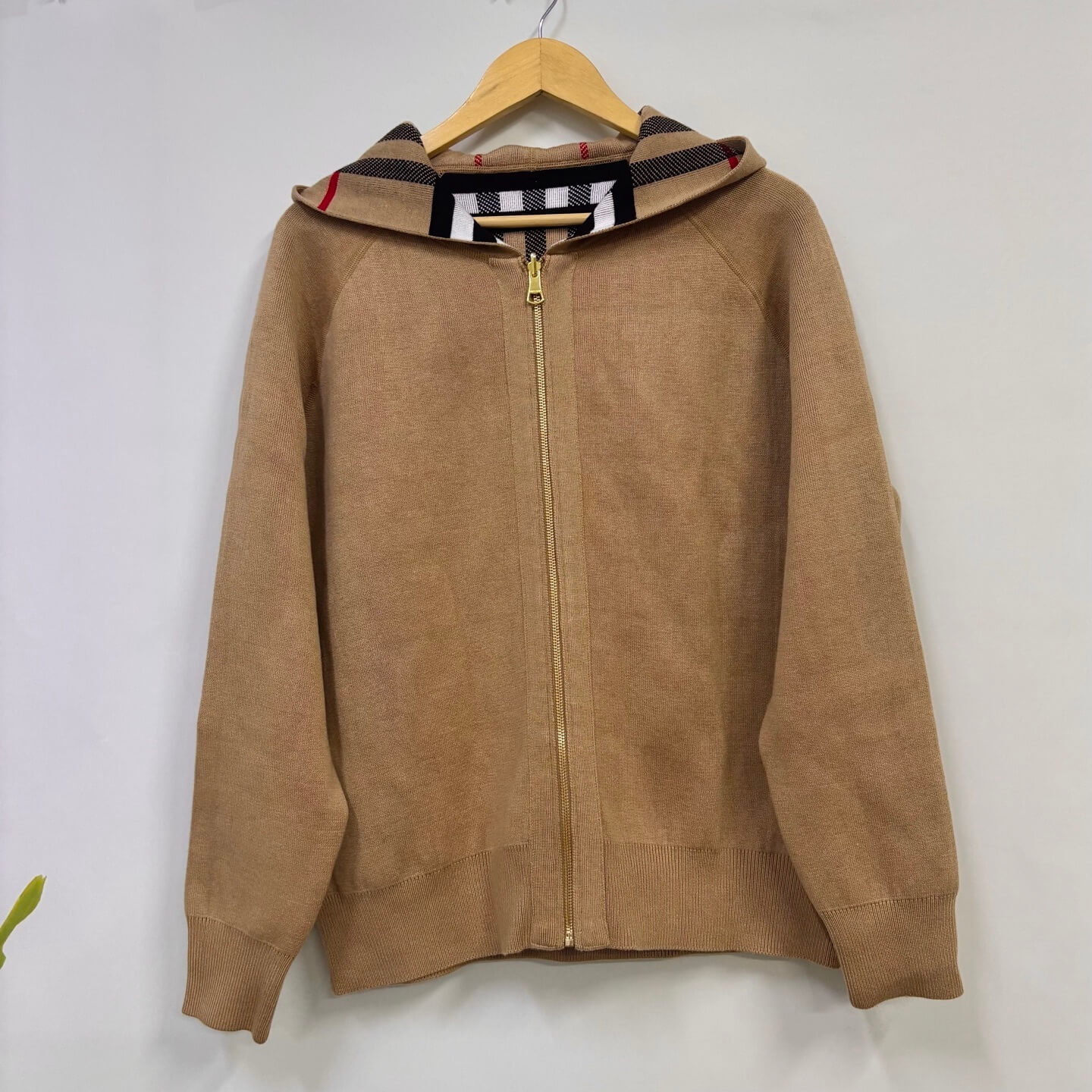 Burberry Reversible Knit Zip Hoodie with Exploded Check Pattern & Equestrian Knight Graphic
