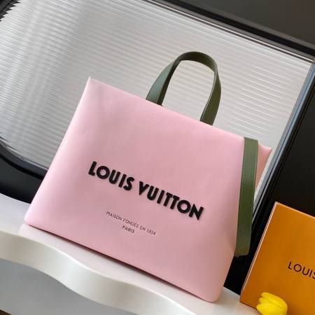 Louis Vuitton Mini Shopper Tote in Pink Cowhide Leather with Green Handles