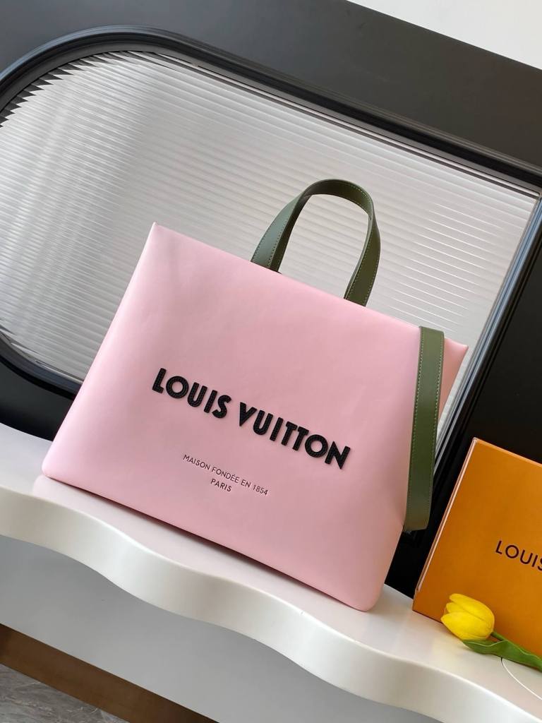 Louis Vuitton Mini Shopper Tote in Pink Cowhide Leather with Green Handles