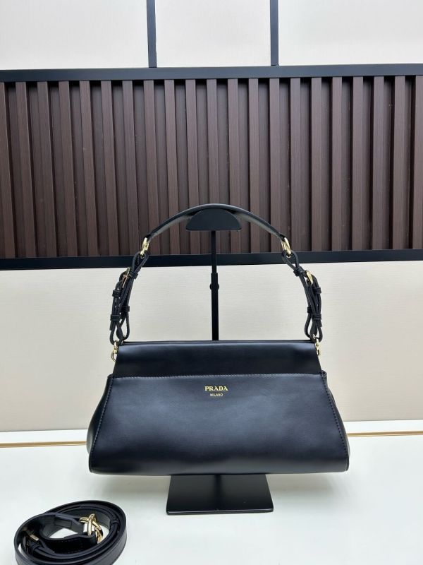 Prada Enchaîné Leather Shoulder Bag – Black