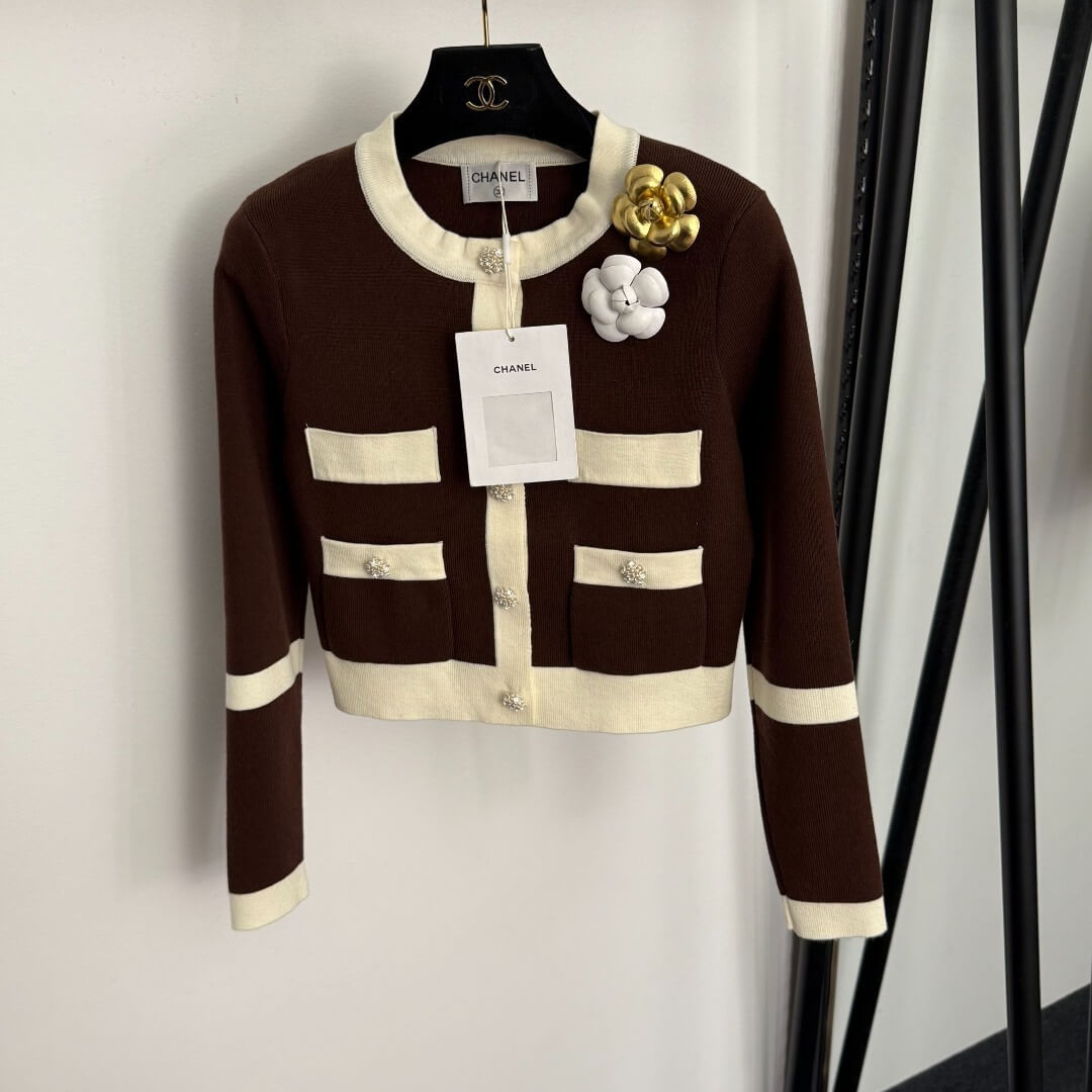 Chanel Knit Cardigan – Pink/Cream - Image 3