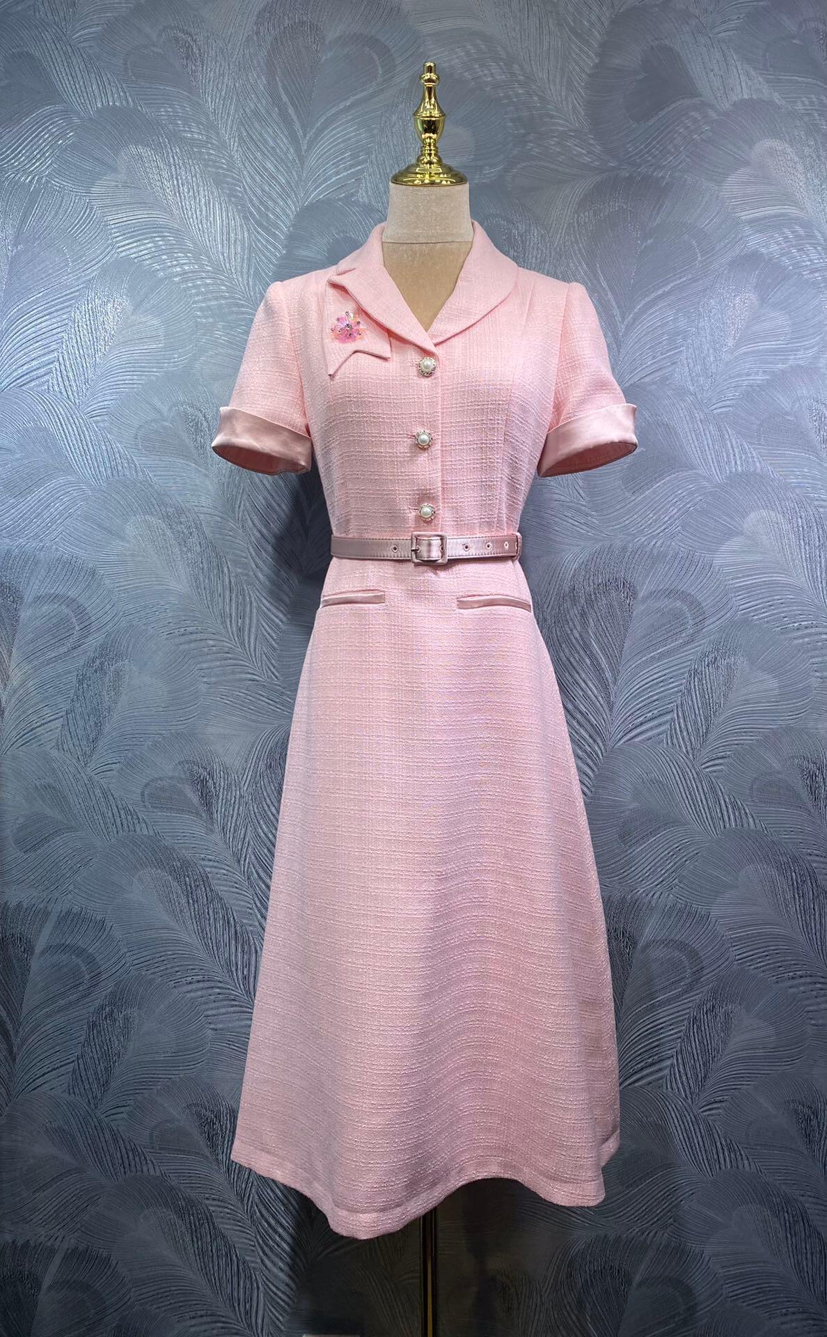 Dior Pink Tweed Belted Dress – Light Pink