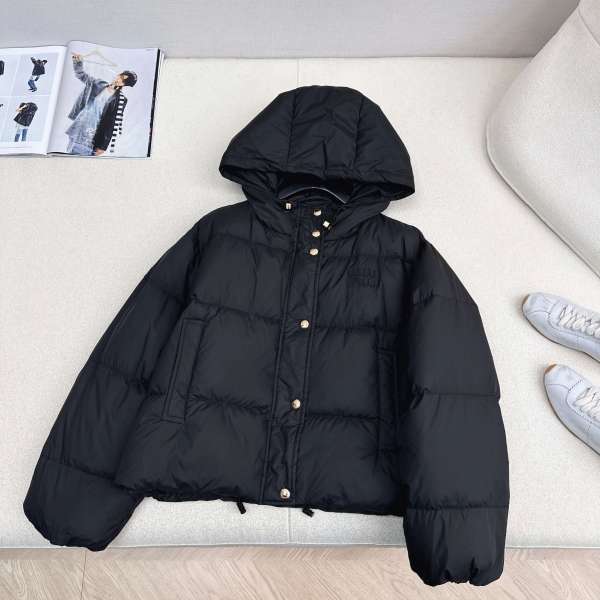 Miu Miu Hooded Puffer Women's Down Jacket- Black