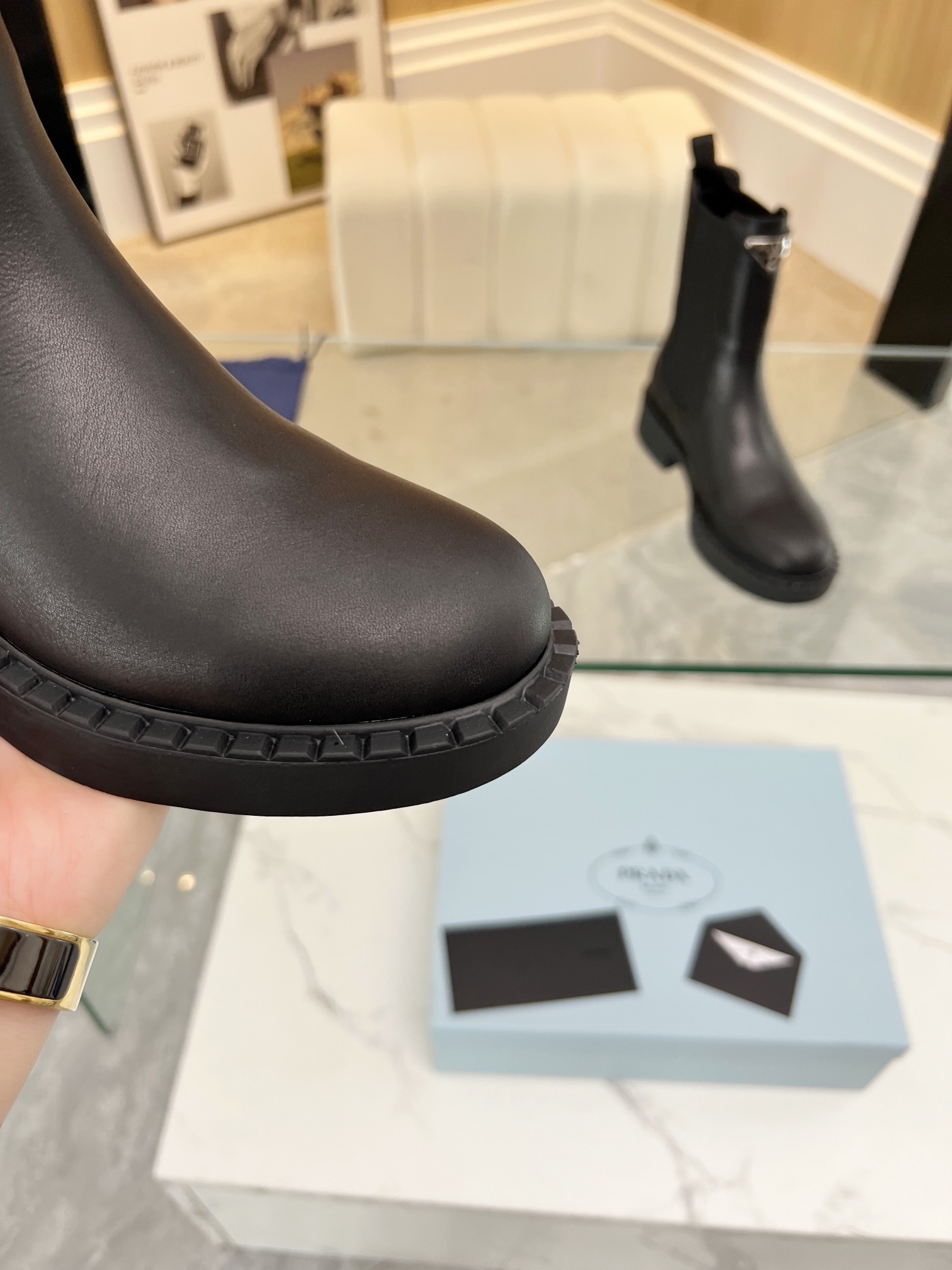 Prada Black Leather Logo Chelsea Boots - Image 3