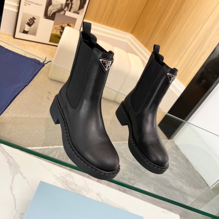 Prada Black Leather Logo Chelsea Boots