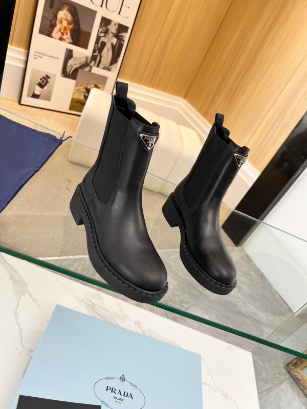 Prada Black Leather Logo Chelsea Boots