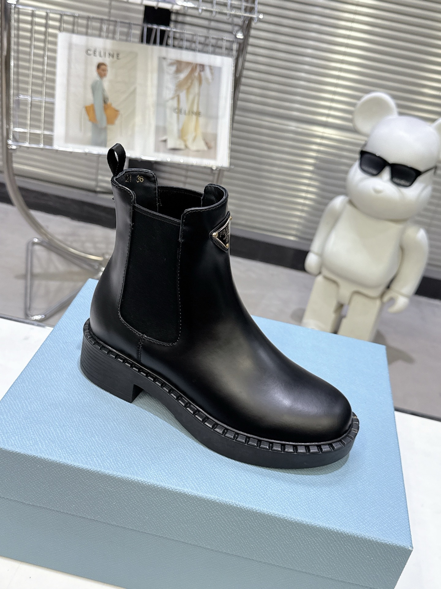 Prada Black Leather Triangle Logo Chelsea Boots - Image 11