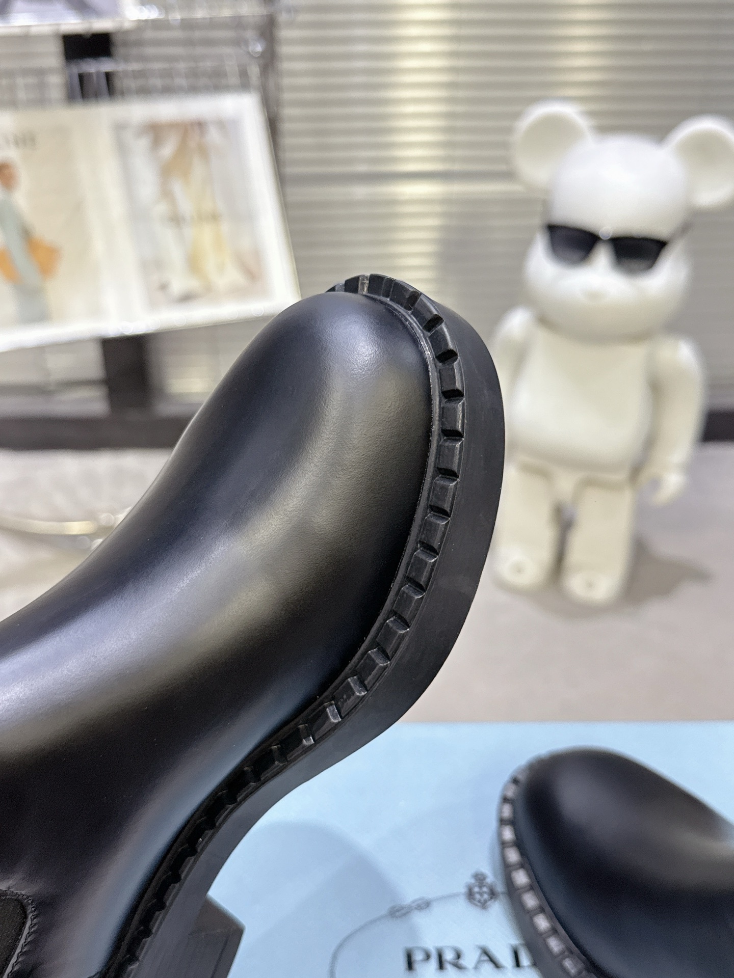 Prada Black Leather Triangle Logo Chelsea Boots - Image 8