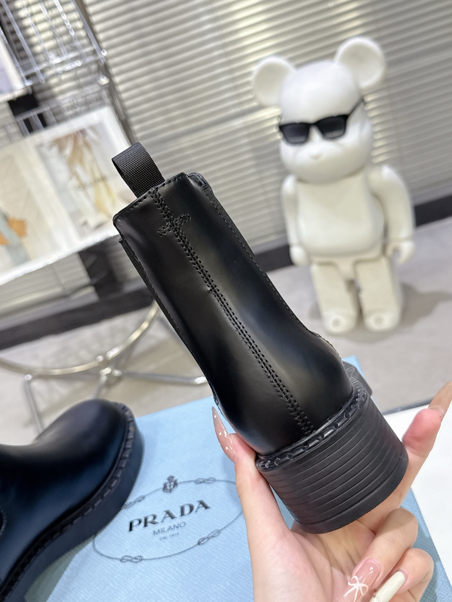 Prada Black Leather Triangle Logo Chelsea Boots - Image 9