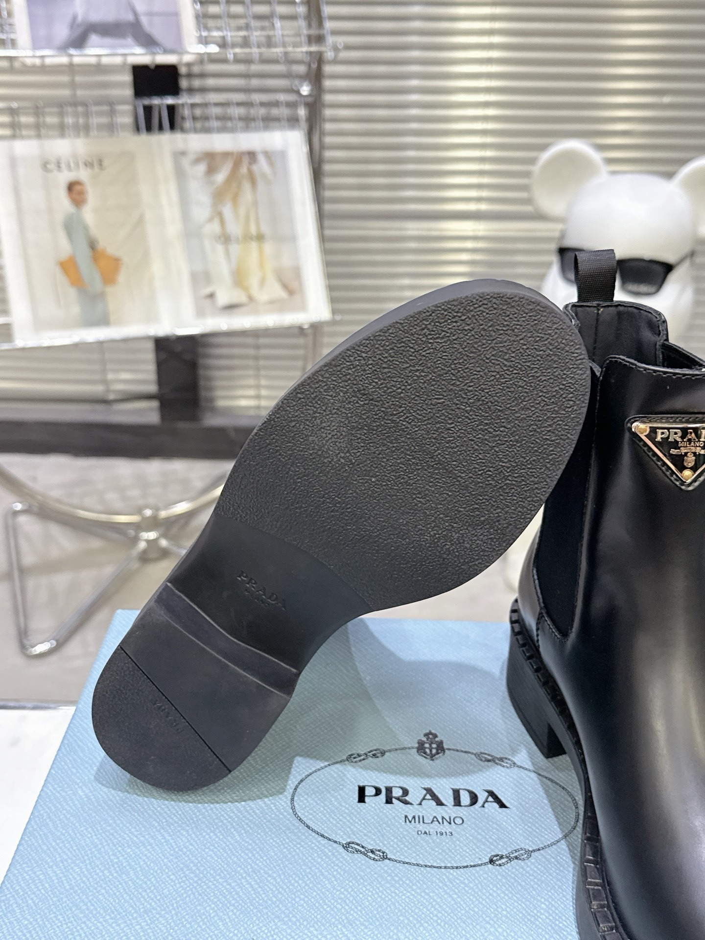 Prada Black Leather Triangle Logo Chelsea Boots - Image 10