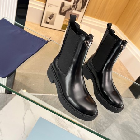 Prada Black Polished Leather Chelsea Boots