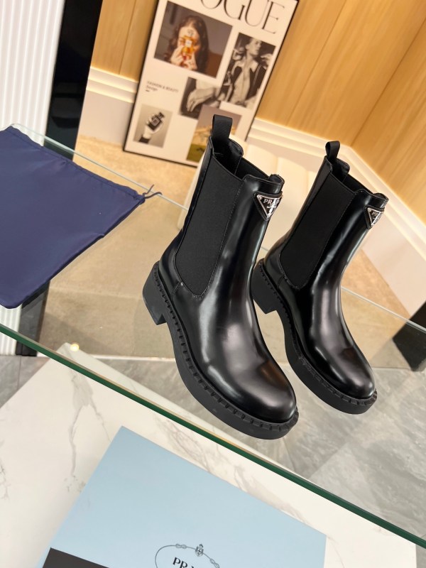 Prada Black Polished Leather Chelsea Boots