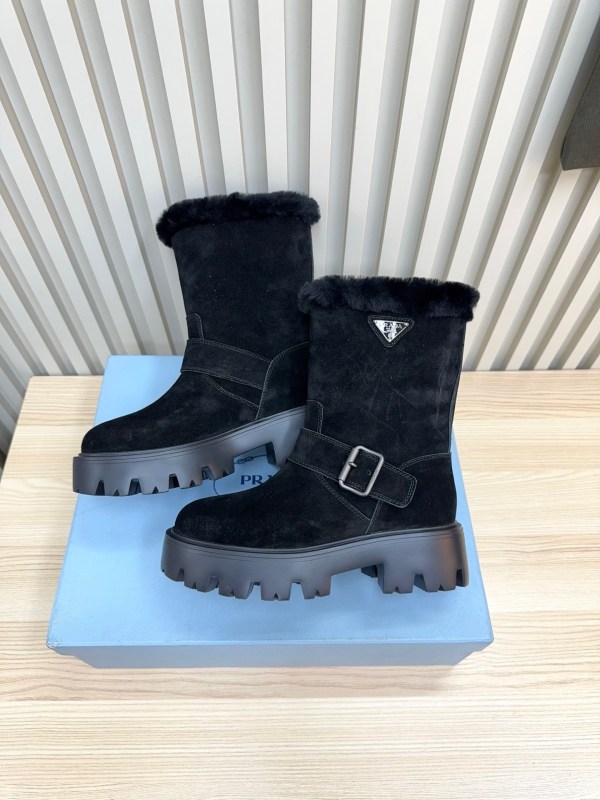 Prada Black Suede Shearling Boots