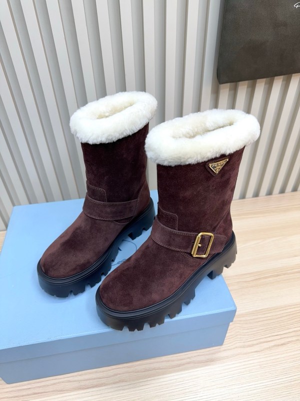 Prada Brown Suede Shearling Boots