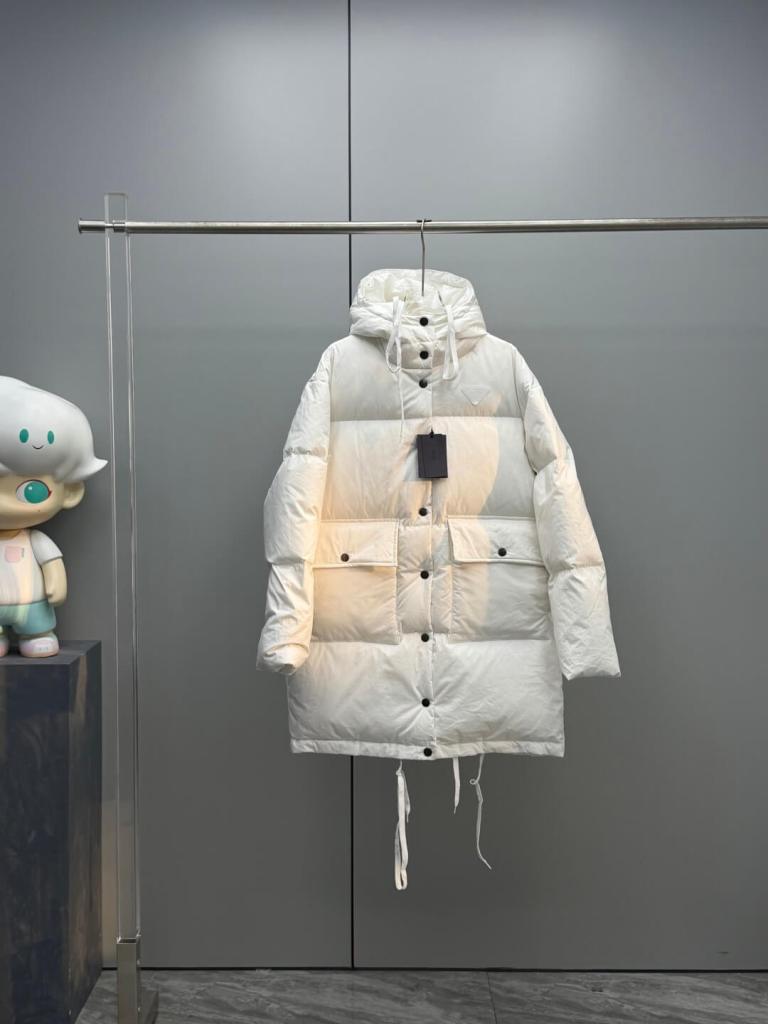 Prada Oversized Hooded Shell- Women's Down Jacket- White