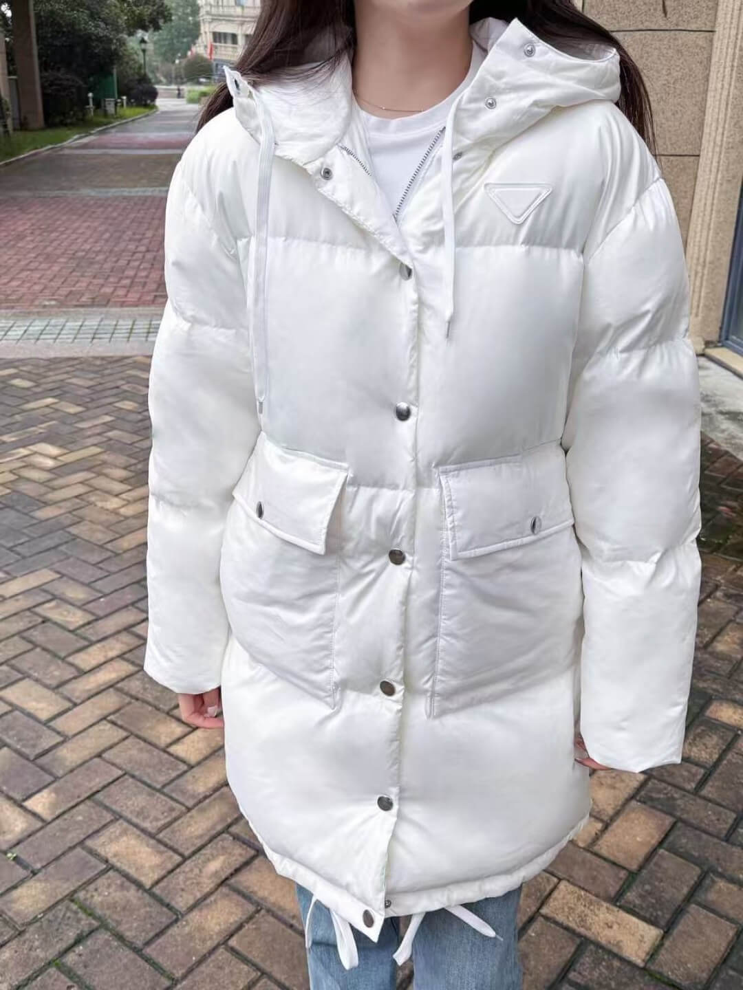 Prada Oversized Hooded Shell- Women's Down Jacket- White - Image 13