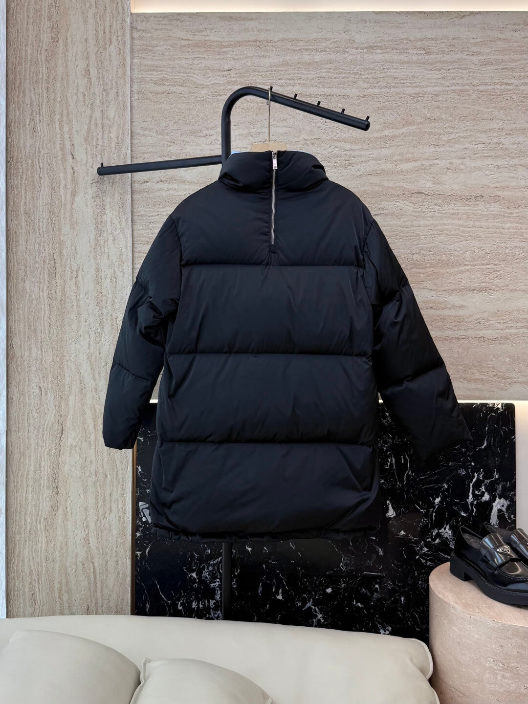 Prada Re-Nylon Mid-length women's down jacket- Black - Image 3