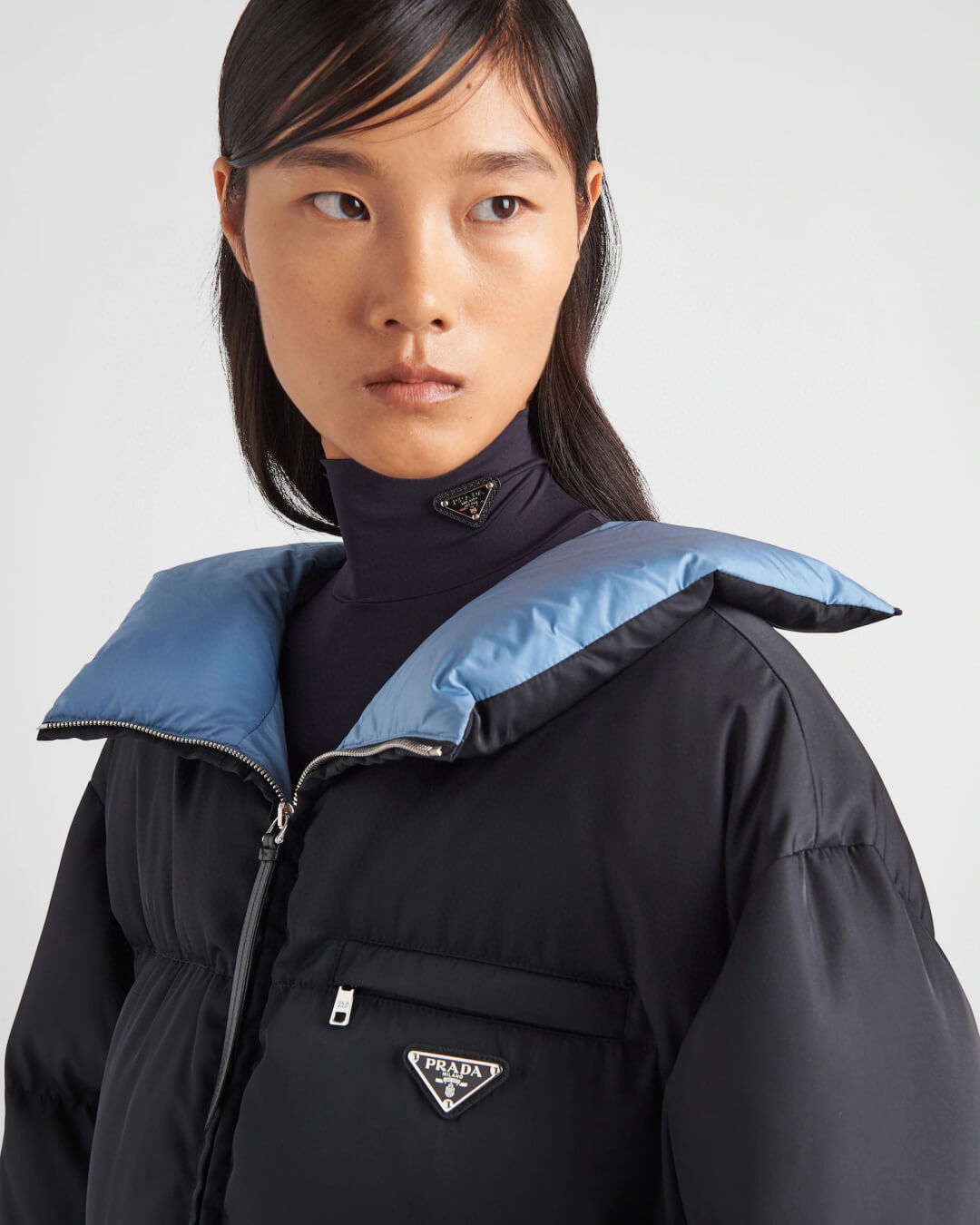 Prada Re-Nylon Mid-length women's down jacket- Black - Image 11