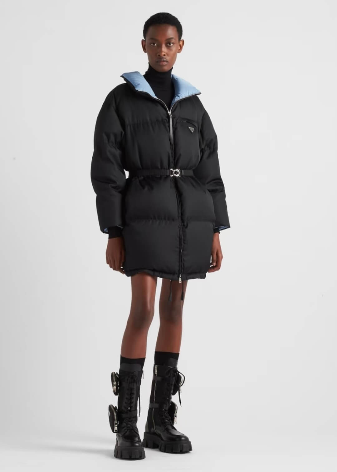 Prada Re-Nylon Mid-length women's down jacket- Black - Image 12